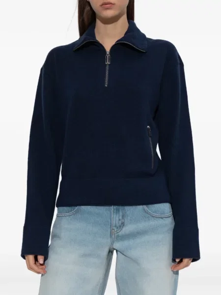 Pulover Victoria Beckham de jumătate de fermoar albastru