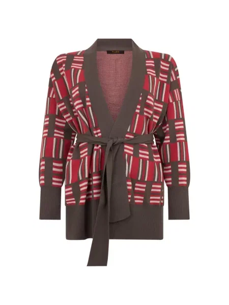 Cu centură cardigan Moorer cu imprimeu geometric maro