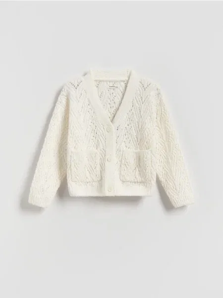 Reserved Ażurowy kardigan złamana biel