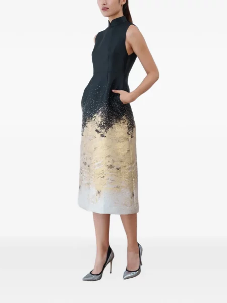 Rochie midi Qipology cu gradient din jacard negru