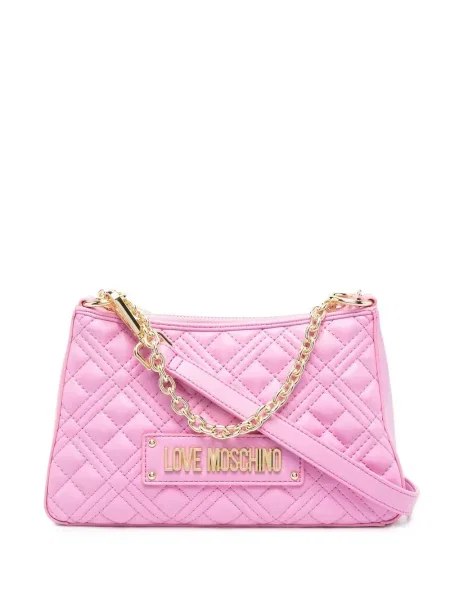 Matlasat geantă shopper Love Moschino cu autograf roz