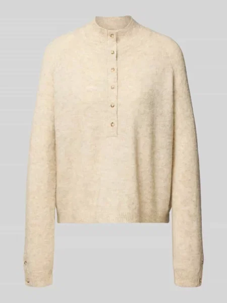 Sweter z dzianiny o kroju relaxed fit z dodatkiem wełny z alpaki i listwą guzikową Msch Copenhagen beżowy