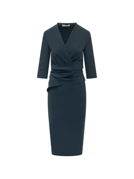Rochie Chiara Boni La Petite Robe cu decolteu în V drapată de costum albastru