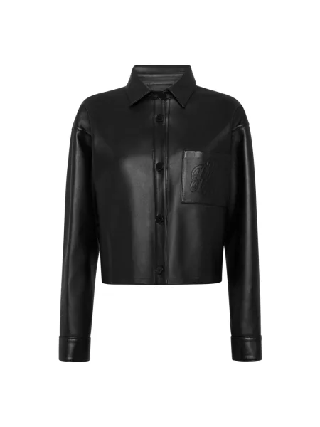 Koszula Philipp Plein skórzana o skróconej długości czarna