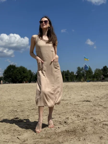 CAT ORANGE Сарафан Льон/віскоза бежевий