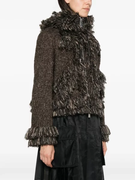Яке Sacai с ресни с качулка кафяво