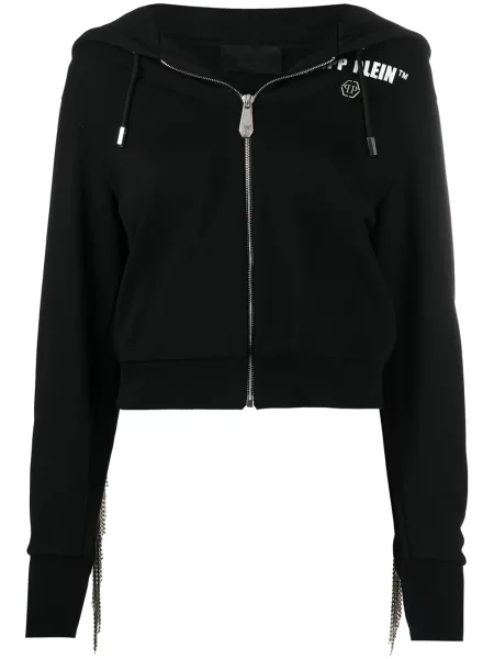 Hanorac cu glugă Philipp Plein cu franjuri negru