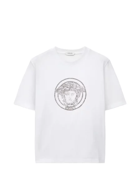 Tricou Versace cu broderie din jerseu alb