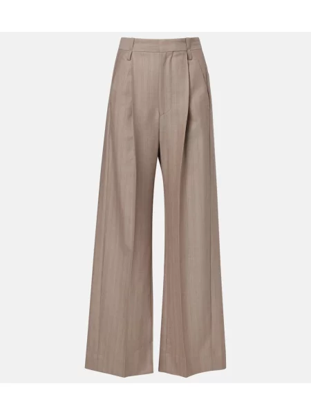 Pantaloni Victoria Beckham de lână cu model herringbone gri