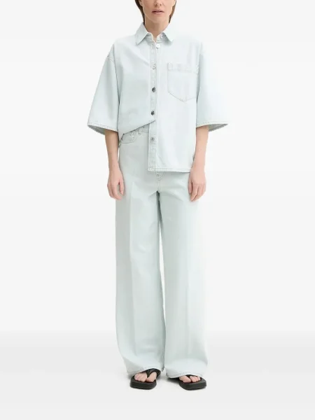Krótka koszula áeron z kieszeniami na rękawach niebieska