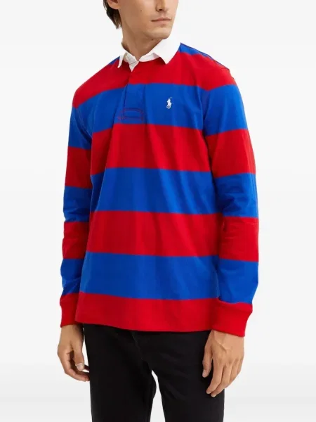 Кожена карирана поло тениска Polo Ralph Lauren бродирана бяло