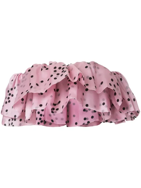 Top Bambah de mătase cu volane roz