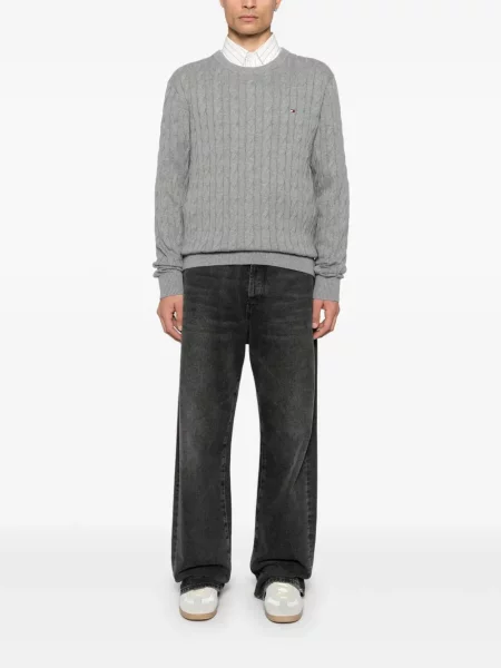 Pulover Tommy Hilfiger cu decolteu rotund gri