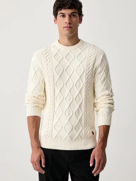 U.S. Polo Assn. sweter Heritage Aran Nep Knit Crew beżowy