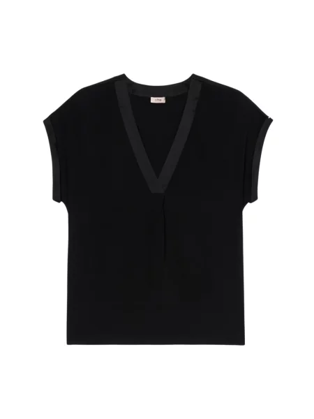 Bluzka Oltre z dekoltem w serek czarna