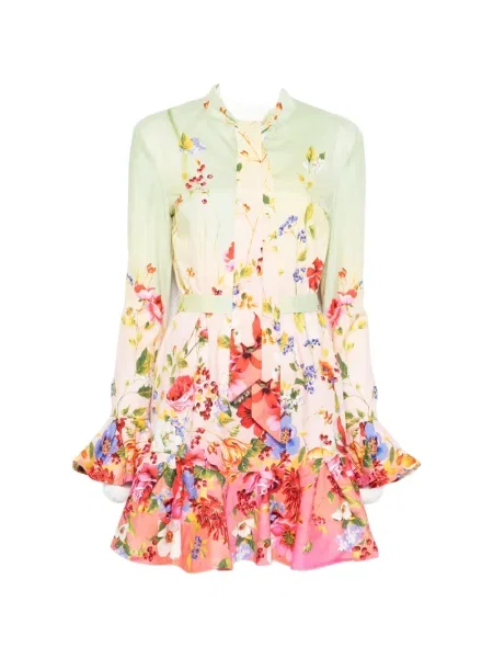 Rochie mini Roberto Cavalli cu model floral cu volane de costum roz