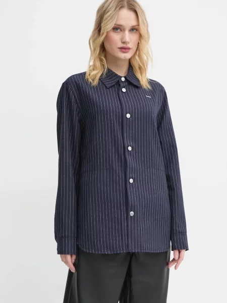 Риза с вълна G-Star Raw със стандартна кройка с класическа яка тъмносиньо