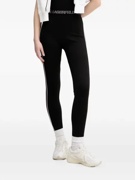 Leggings Karl Lagerfeld Jeans cu dungi cu autograf negru