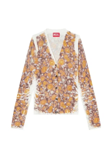 Cardigan Diesel cu model floral cu decolteu în V cu nervuri maro