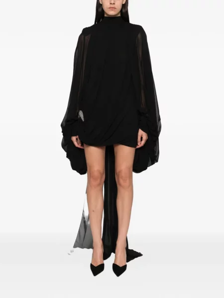 Rochie mini Amen drapată cu mărgele negru