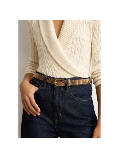 Lniany pasek Ralph Lauren w paski brązowy