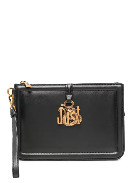 Δερμάτινος clutch Just Cavalli με αυτόγραφο μαύρο
