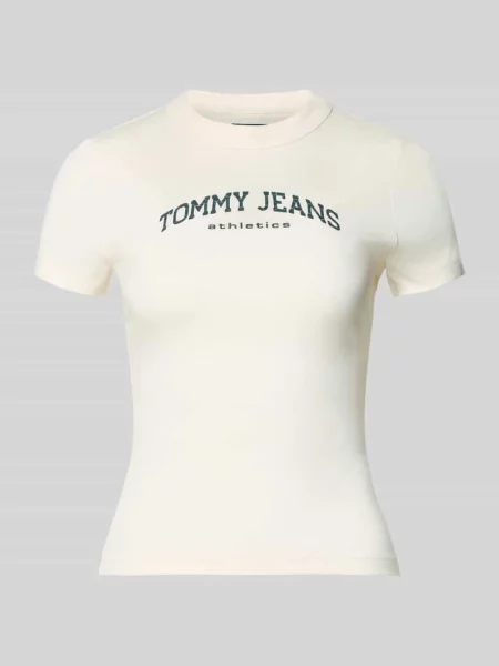 T-shirt o kroju slim fit z mieszanki bawełny model ‘SLIM VARSITY’ Tommy Jeans beżowy