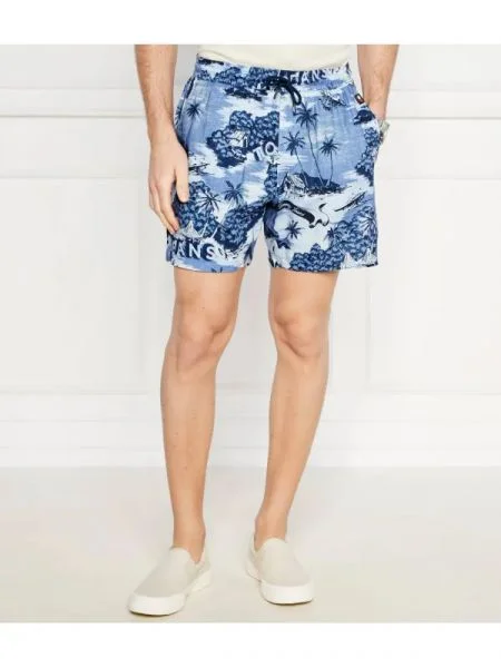 Tommy Jeans Rövidnadrág HAWAIIAN len hozzáadásával kék