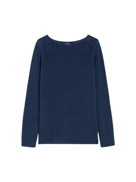 Lniany sweter Max Mara z długim rękawem niebieski