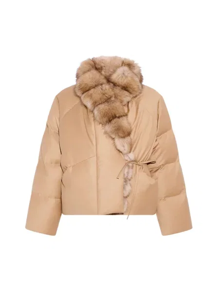 Kurtka puchowa Yves Salomon wełniana beżowa