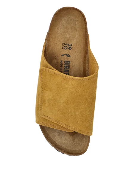 Sandale Birkenstock din piele de căprioară fără toc maro