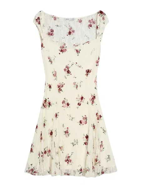 Bershka Koktejl obleka ecru / temno zelena / staro roza / temno rdeča