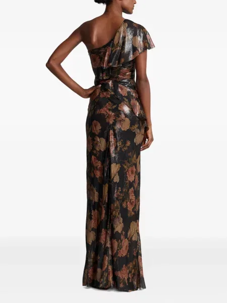 Κοστούμι μάξι φόρεμα Ralph Lauren Collection με βολάν ενός ώμου μαύρο