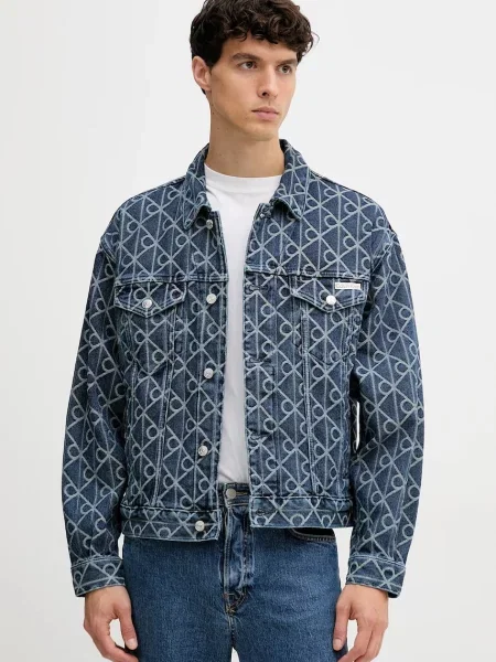 Дънково яке Calvin Klein Jeans преходен модел с уголемена кройка синьо