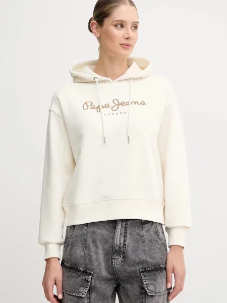 Суичър с качулка Pepe Jeans с качулка с принт бежово