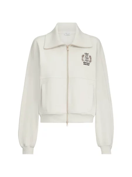 Hanorac cu fermoar Brunello Cucinelli cu broderie din material terry alb
