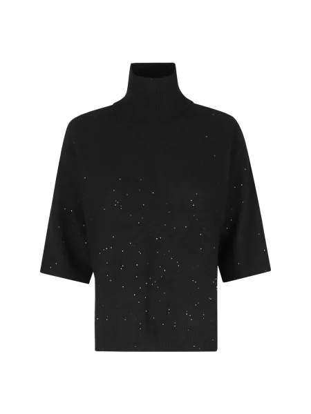 Sweter z golfem Seventy z cekinami czarny