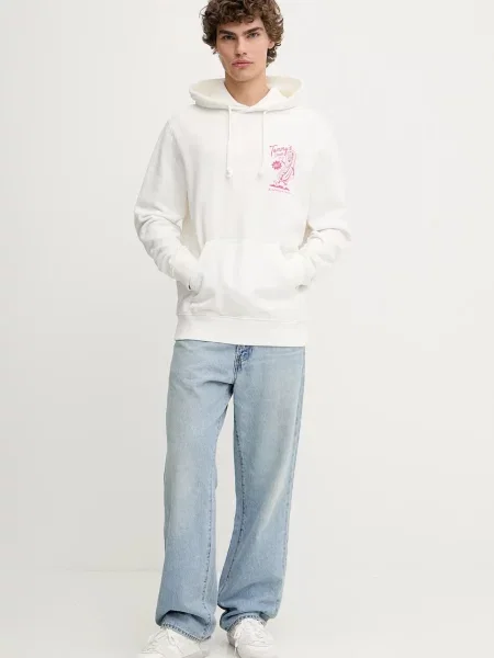 Bombažen pulover Tommy Jeans s kapuco bela