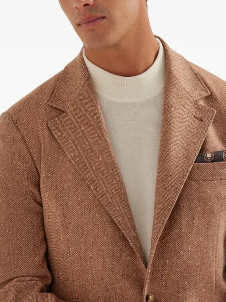 Sacou Brunello Cucinelli cu model herringbone maro