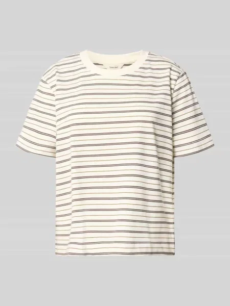 T-shirt o kroju boxy fit z czystej bawełny model ESSENTIAL' Selected biała