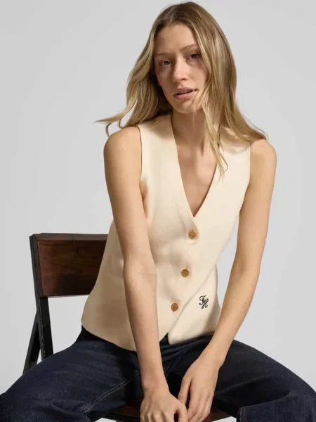 Kamizelka o kroju slim fit z czystej bawełny Tommy Hilfiger beżowa