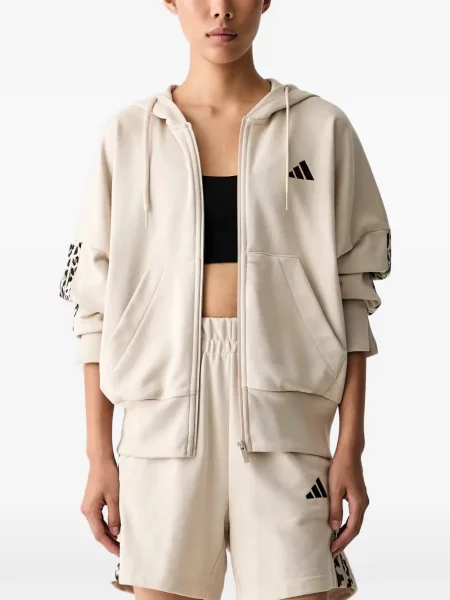 Top Adidas din piele de căprioară cu broderie cu glugă maro