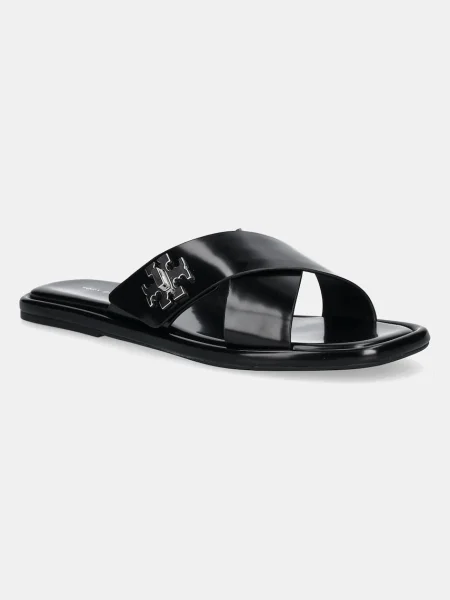 Tory Burch șlapi de piele T Lock Cross Band Slide femei negru