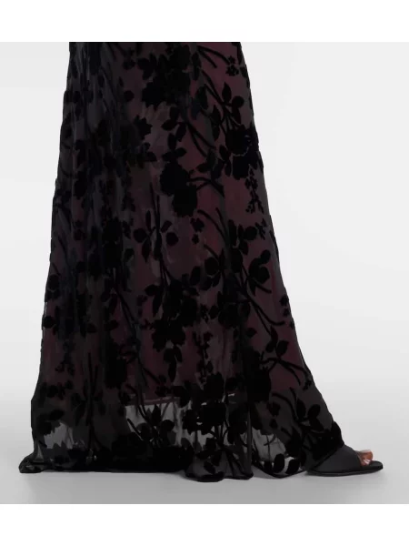 Rochie Rodarte de catifea cu model floral negru