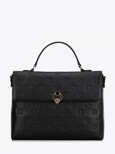 Skórzana torba na laptopa w monogram czarna