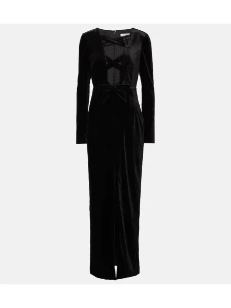 Maksi obleka Alessandra Rich iz rebrastega žameta črna