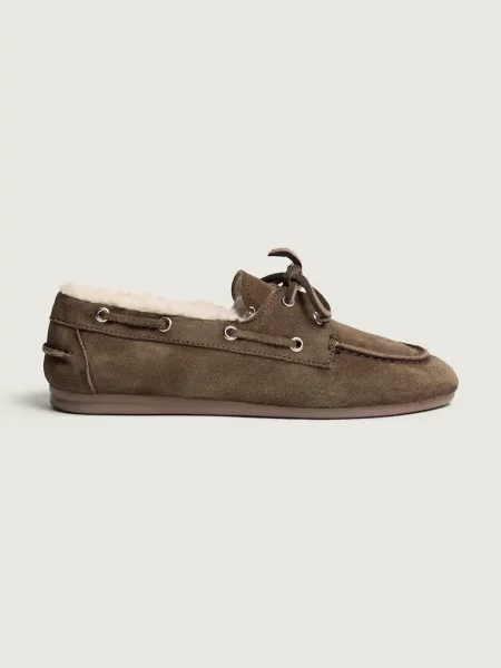 Posa loafers slip-on pentru femei din piele întoarsă Boat Loafer maro