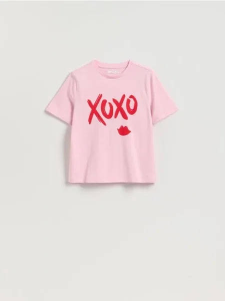 Reserved Tricou cu imprimeu roz-pastel roz