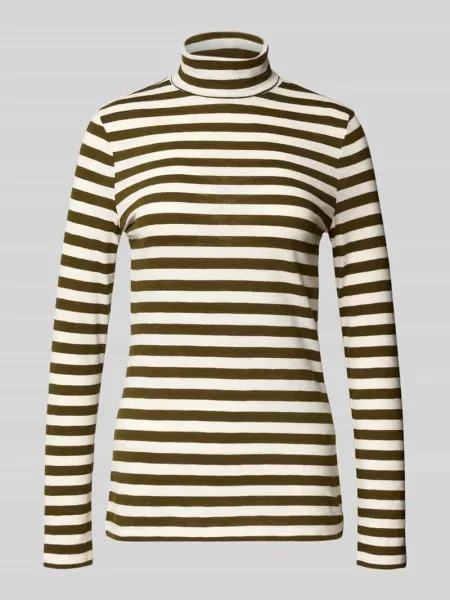 Bluzka z długim rękawem o kroju slim z czystej bawełny zielona