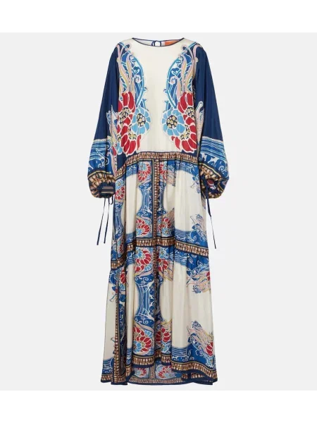 Rochie maxi La Doublej de mătase cu imagine de costum alb